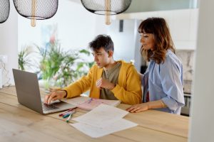Mother and son bonding at home